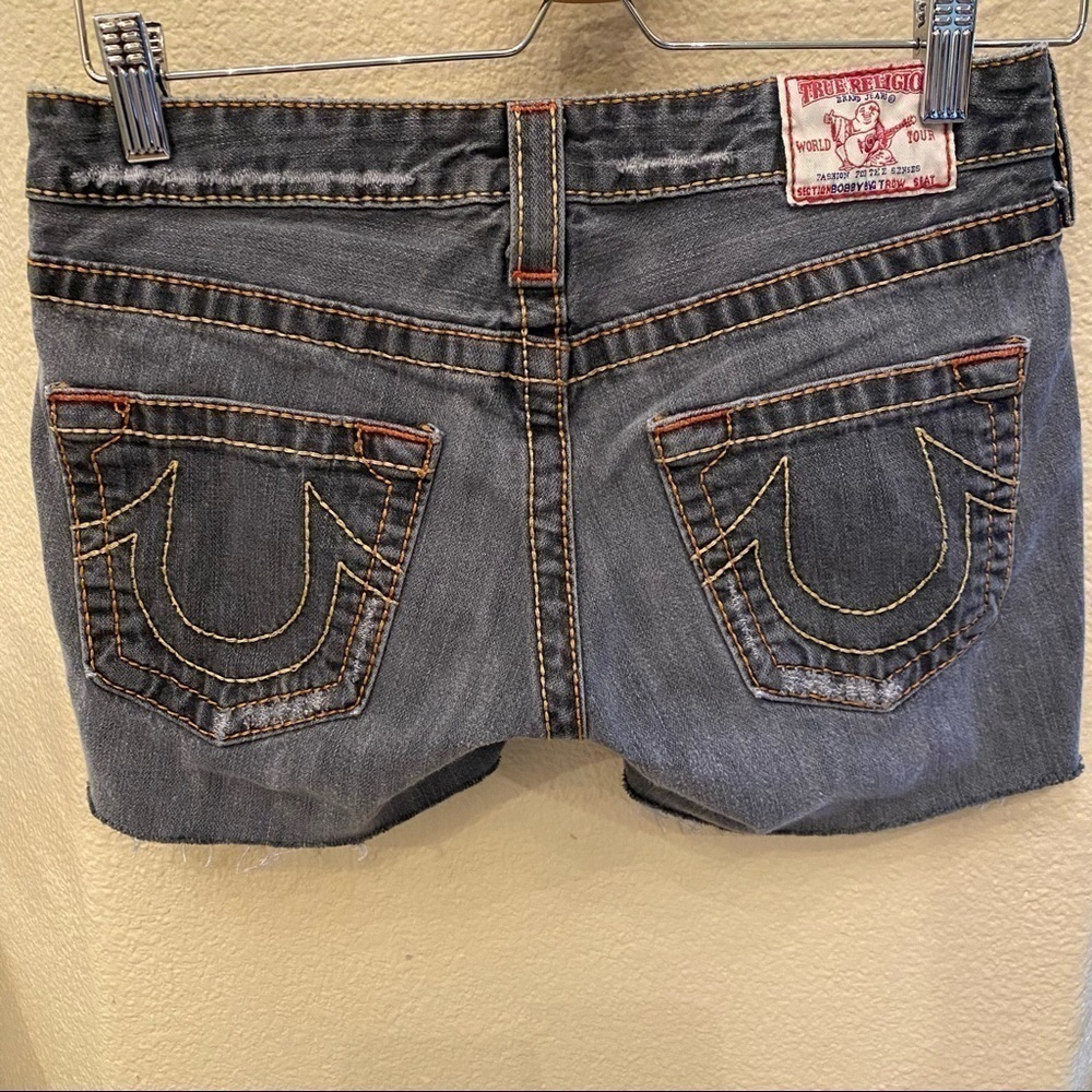 Vintage TRUE RELIGION Women Gray Cut Off Jean Shorts Size 27